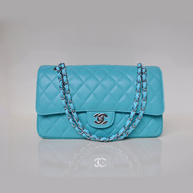 Chanel Classic Flap Bag 1113 Sheepskin leather in lake Blue with Silver