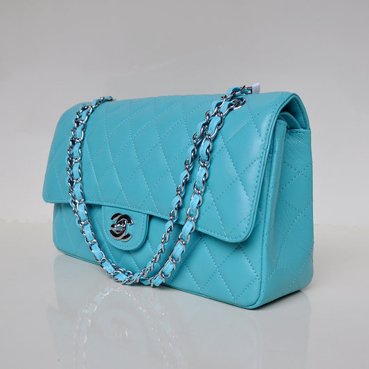 Chanel Classic Flap Bag 1113 Sheepskin leather in lake Blue with Silver