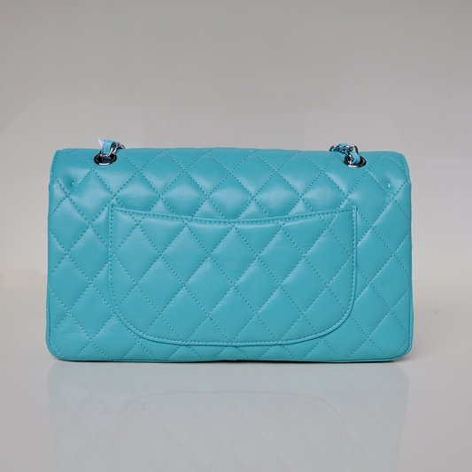 Chanel Classic Flap Bag 1113 Sheepskin leather in lake Blue with Silver