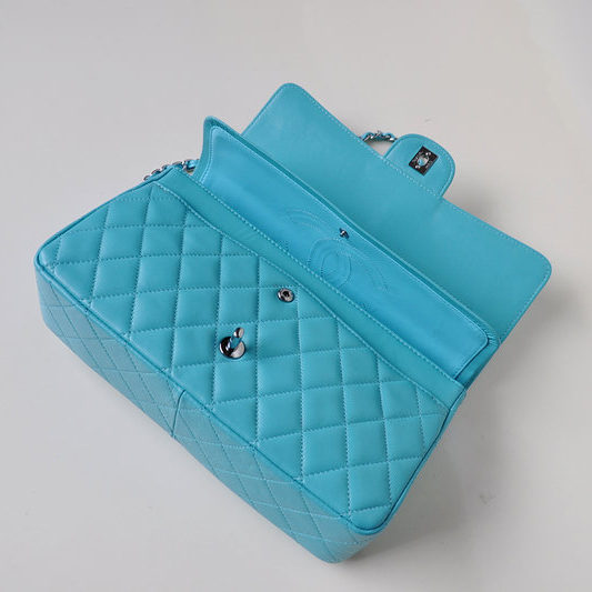 Chanel Classic Flap Bag 1113 Sheepskin leather in lake Blue with Silver