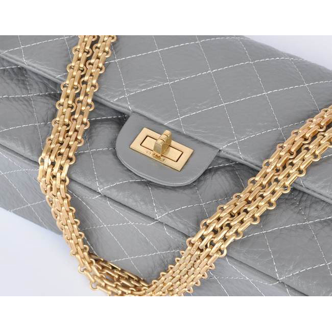 Chanel Classic Flap Bag A30226 elephantskin Gray with Antique Gold chain