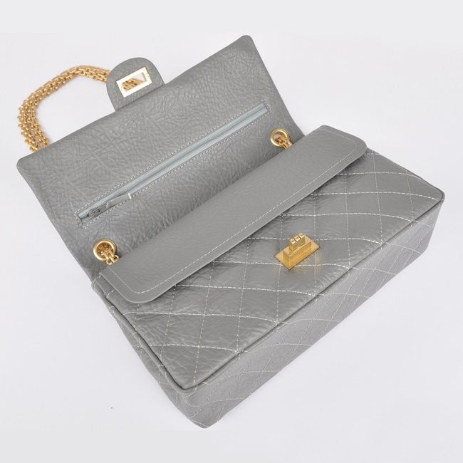 Chanel Classic Flap Bag A30226 elephantskin Gray with Antique Gold chain