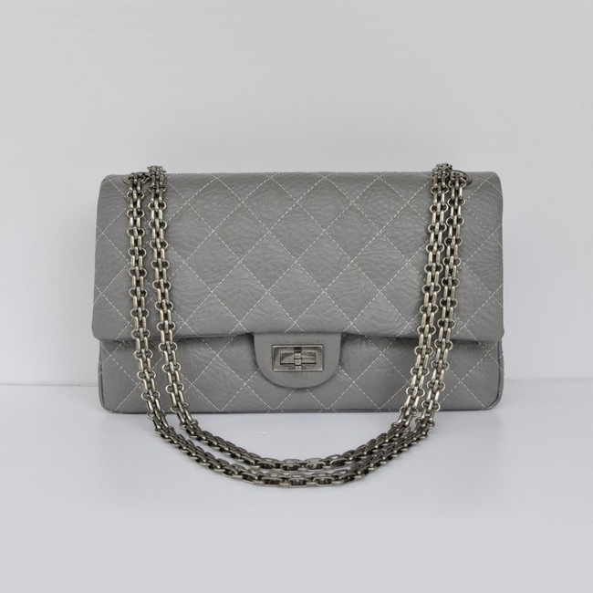 Chanel Classic Flap Bag A30226 elephantskin Gray with Antique Silver chain