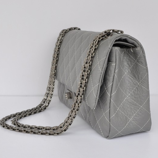 Chanel Classic Flap Bag A30226 elephantskin Gray with Antique Silver chain