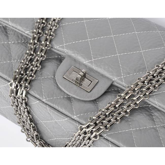 Chanel Classic Flap Bag A30226 elephantskin Gray with Antique Silver chain