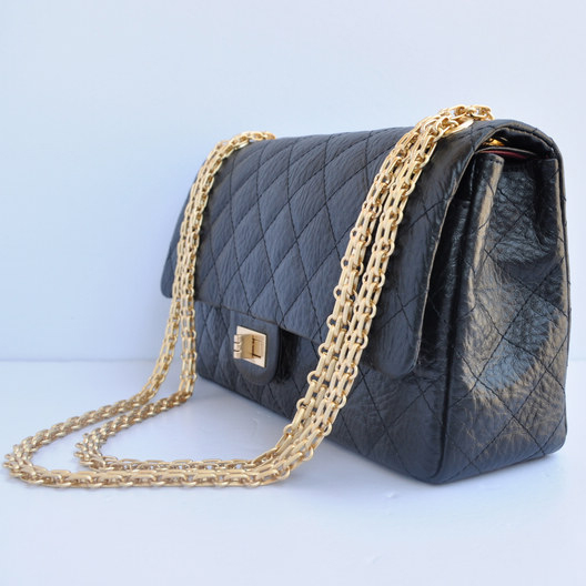 Chanel Classic Flap Bag A30226 elephantskin black with Antique Gold chain