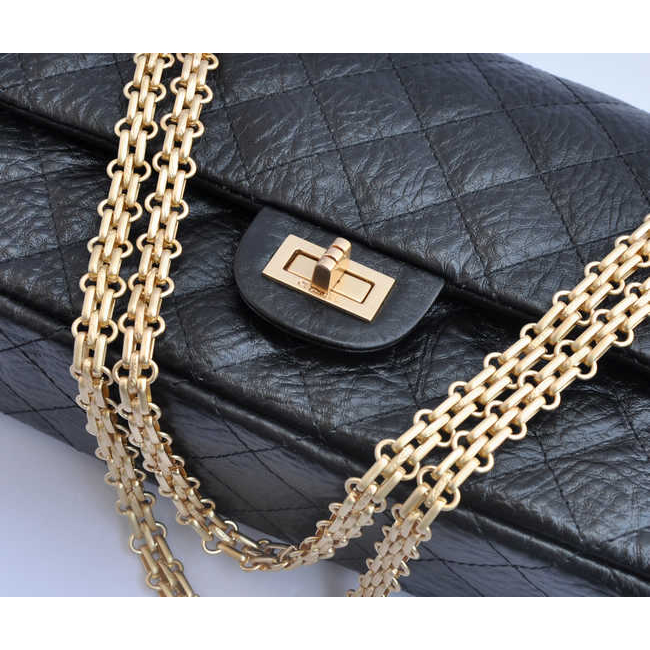 Chanel Classic Flap Bag A30226 elephantskin black with Antique Gold chain