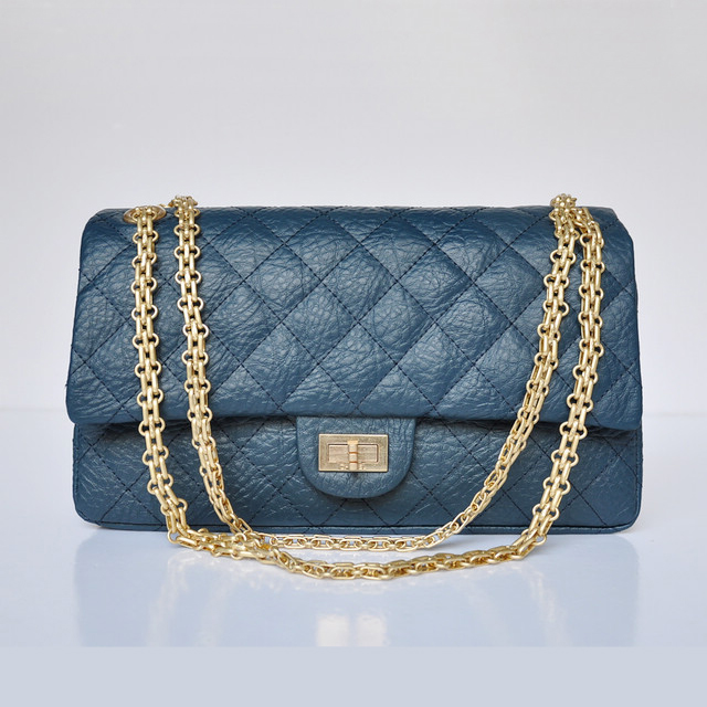 Chanel Classic Flap Bag A30226 elephantskin blue with gold chain