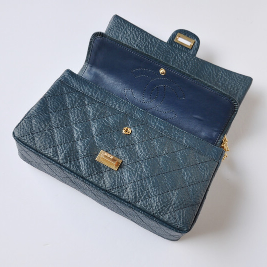 Chanel Classic Flap Bag A30226 elephantskin blue with gold chain