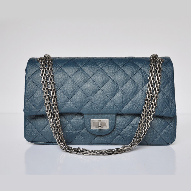 Chanel Classic Flap Bag A30226 elephantskin blue with silver chain