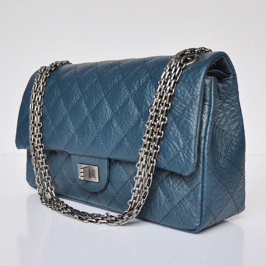 Chanel Classic Flap Bag A30226 elephantskin blue with silver chain