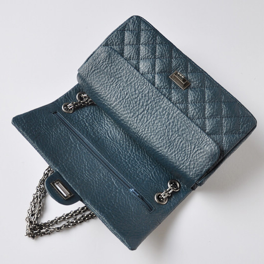 Chanel Classic Flap Bag A30226 elephantskin blue with silver chain