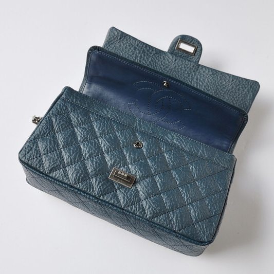 Chanel Classic Flap Bag A30226 elephantskin blue with silver chain