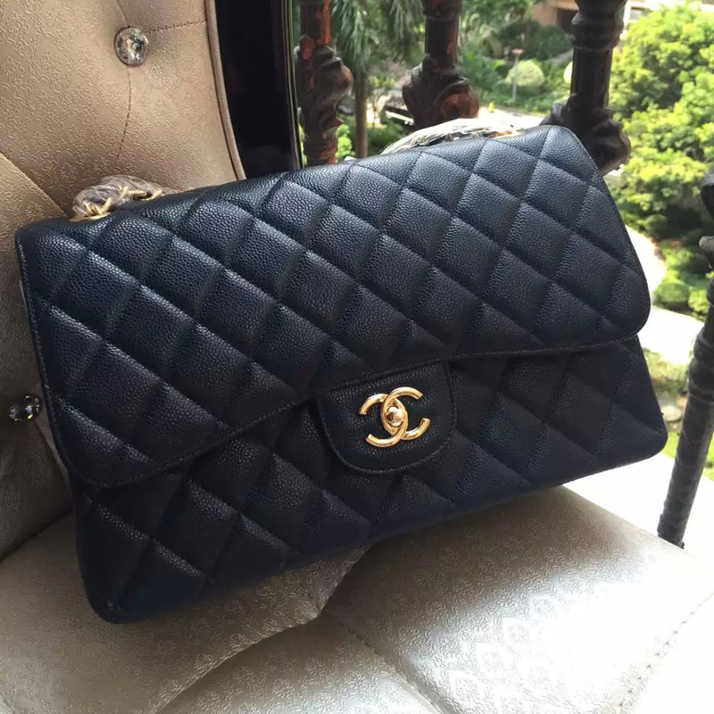 Chanel Classic Flap Bag Black Original Caviar Leather 1113