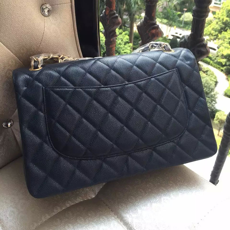 Chanel Classic Flap Bag Black Original Caviar Leather 1113