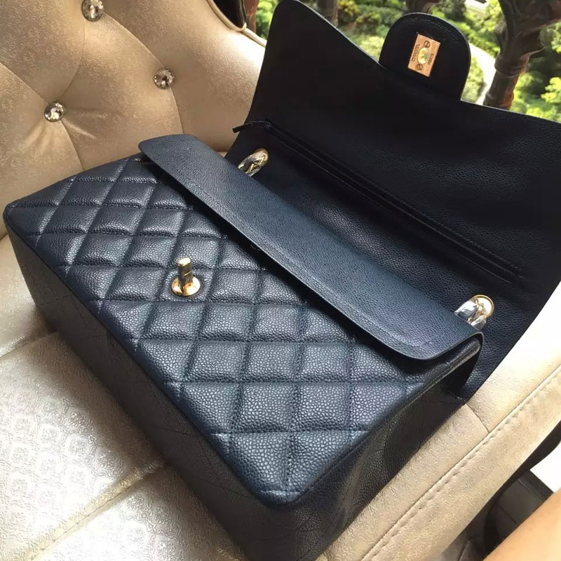 Chanel Classic Flap Bag Black Original Caviar Leather 1113