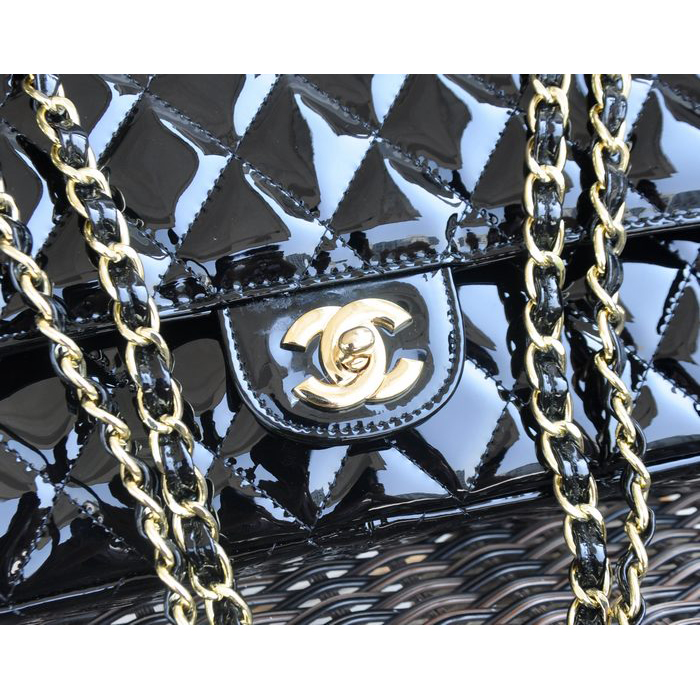 Chanel Classic Flap Bag Black Patent Leather 1113 Gold