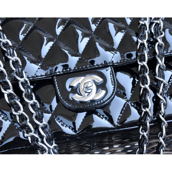 Chanel Classic Flap Bag Black Patent Leather 1113 Silver