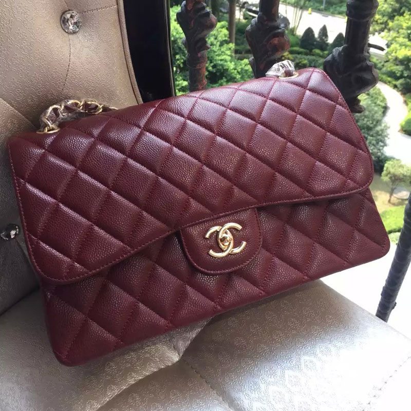 Chanel Classic Flap Bag Claret Original Caviar Leather 1113