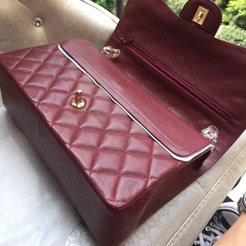 Chanel Classic Flap Bag Claret Original Caviar Leather 1113