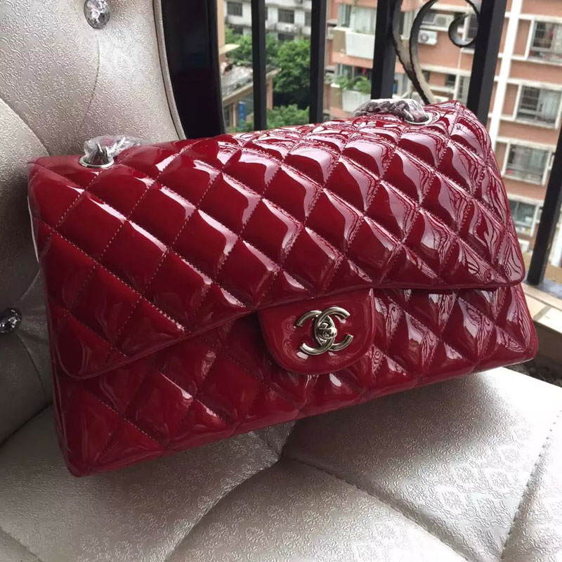 Chanel Classic Flap Bag Red Original Patent Leather 1113