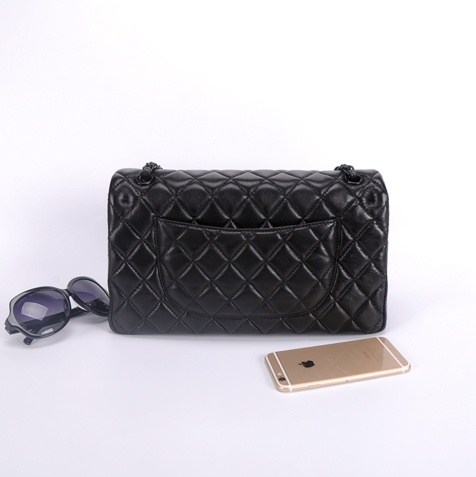 Chanel Classic Flap Bag Sheepskin Leather 1113 Black with Black Polished hardware