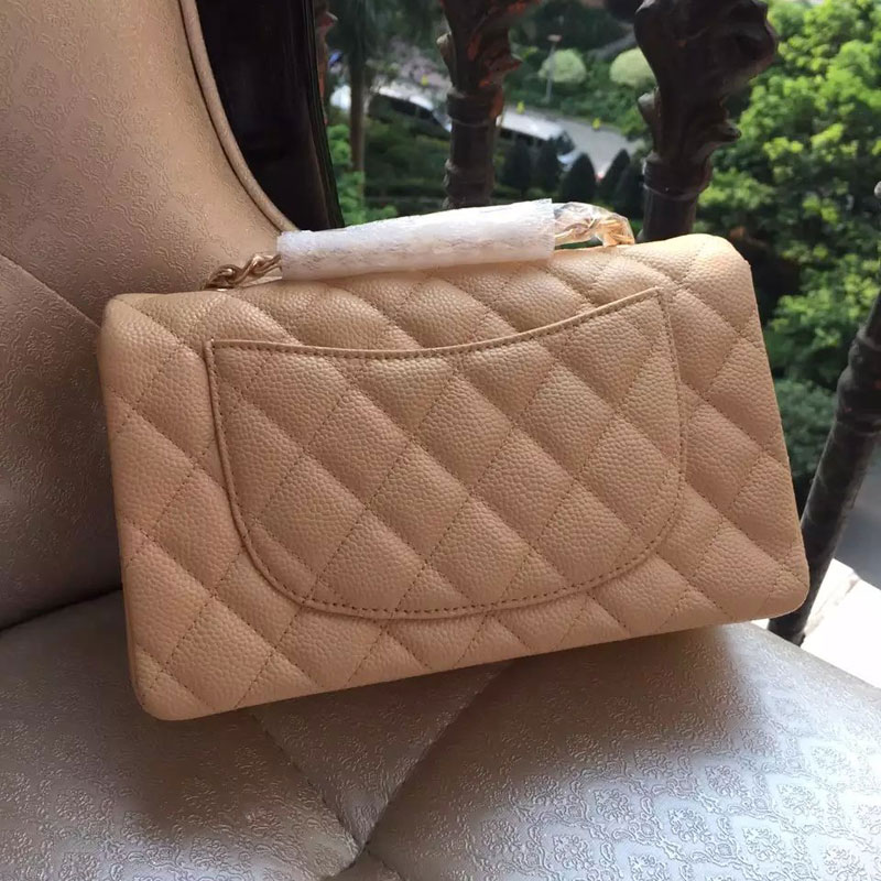 Chanel Classic Flap Bags Original Caviar Leather A1116 in Apricot with Gold