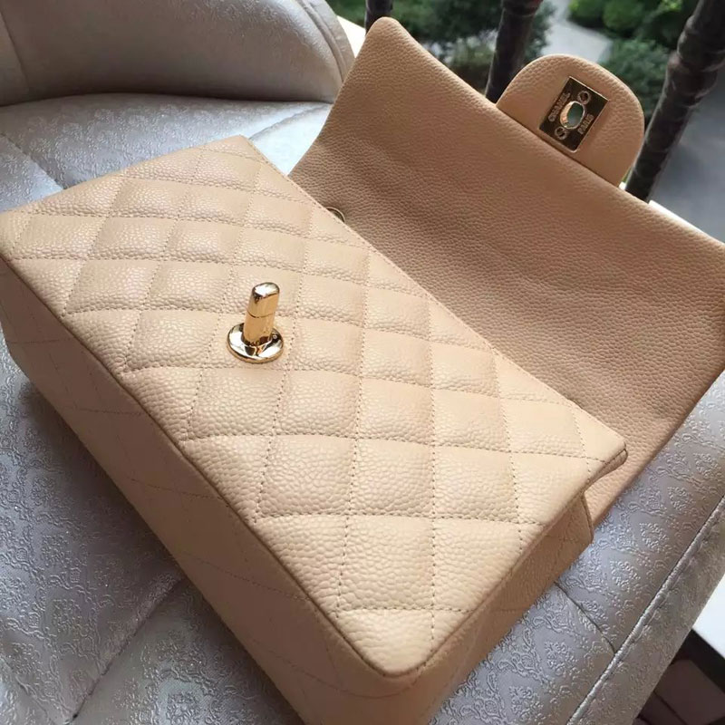 Chanel Classic Flap Bags Original Caviar Leather A1116 in Apricot with Gold