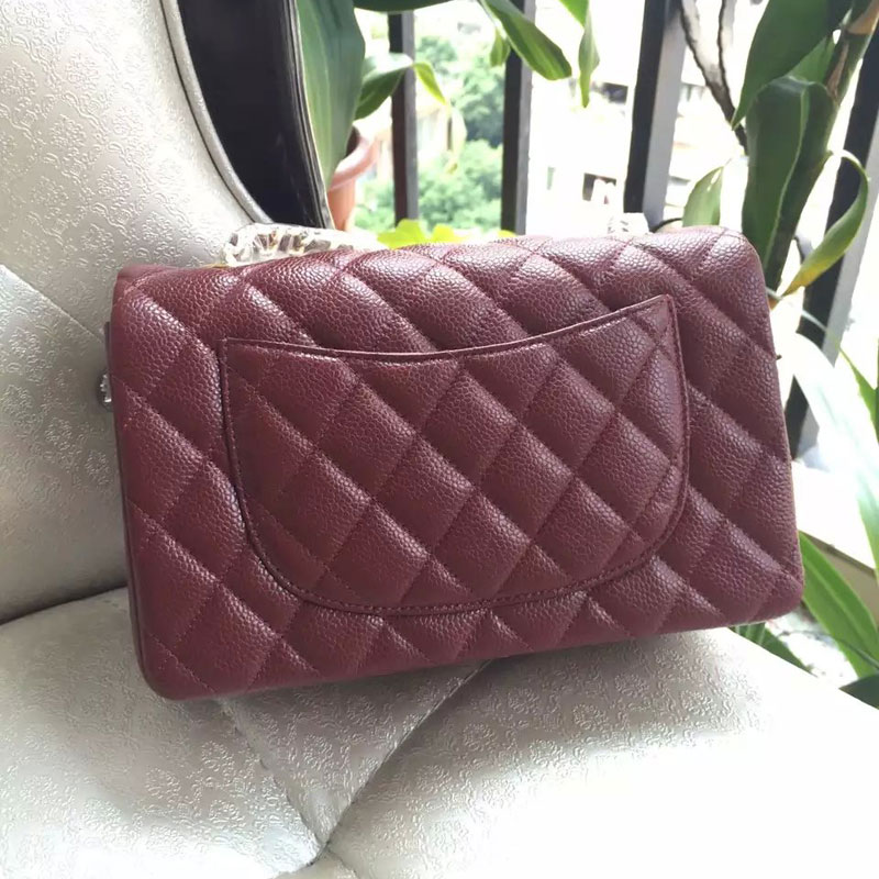 Chanel Classic Flap Bags Original Caviar Leather A1116 in Claret with Gold