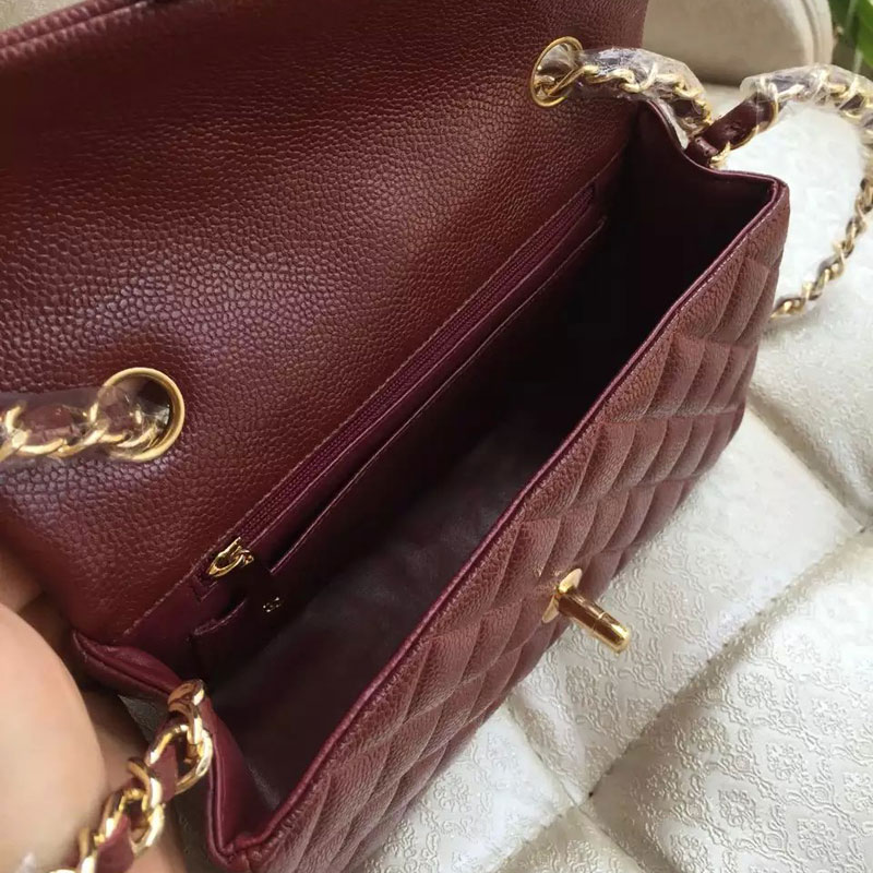 Chanel Classic Flap Bags Original Caviar Leather A1116 in Claret with Gold