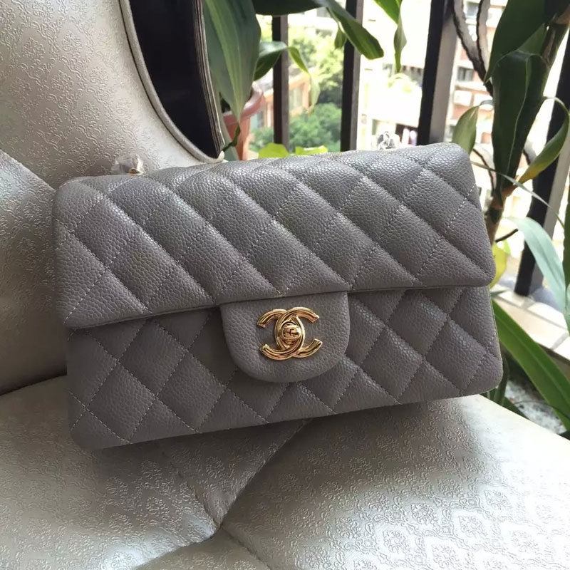 Chanel Classic Flap Bags Original Caviar Leather A1116 in Grey with Gold