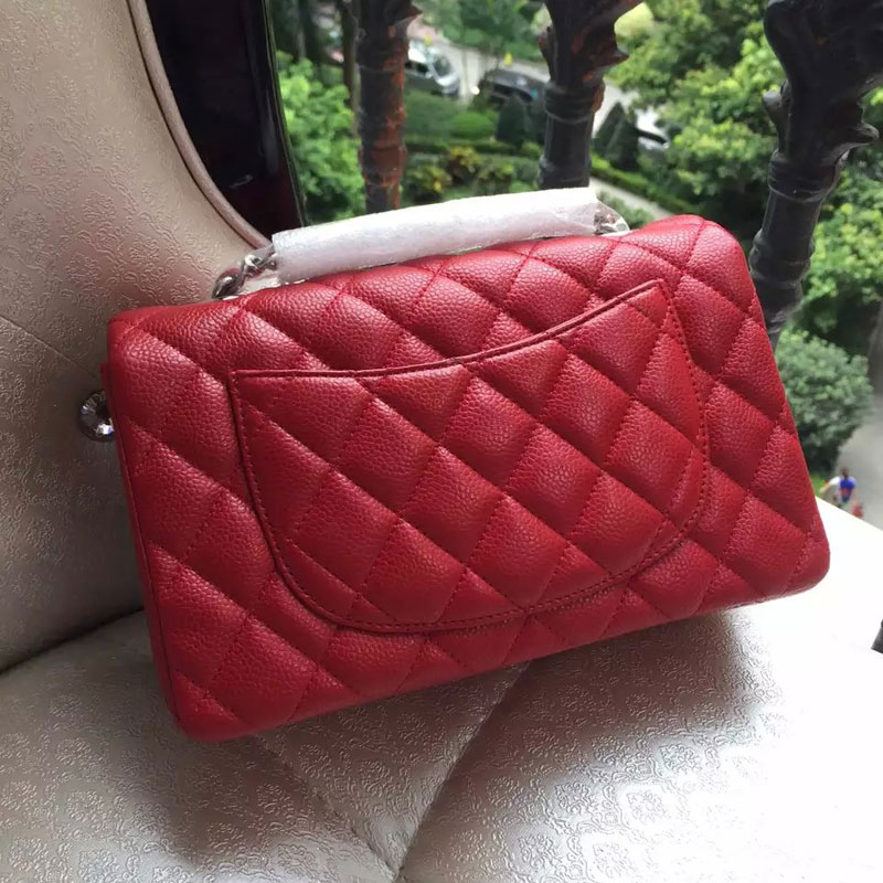 Chanel Classic Flap Bags Original Caviar Leather A1116 in Red with Silver