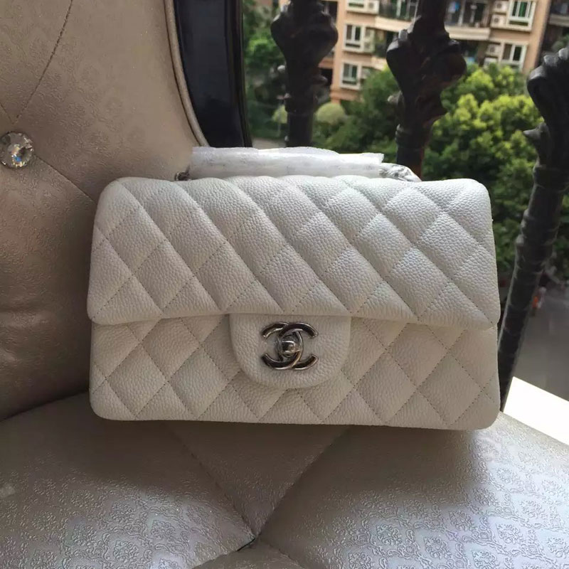 Chanel Classic Flap Bags Original Caviar Leather A1116 in white with Silver