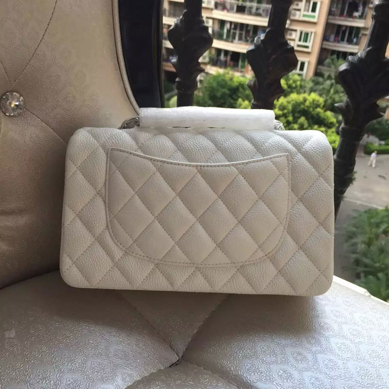 Chanel Classic Flap Bags Original Caviar Leather A1116 in white with Silver