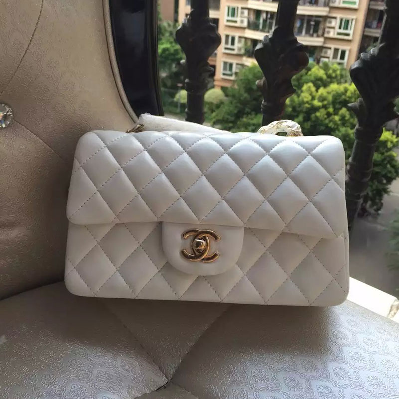 Chanel Classic Flap Bags Original Sheepskin Leather A1116 in White with Gold