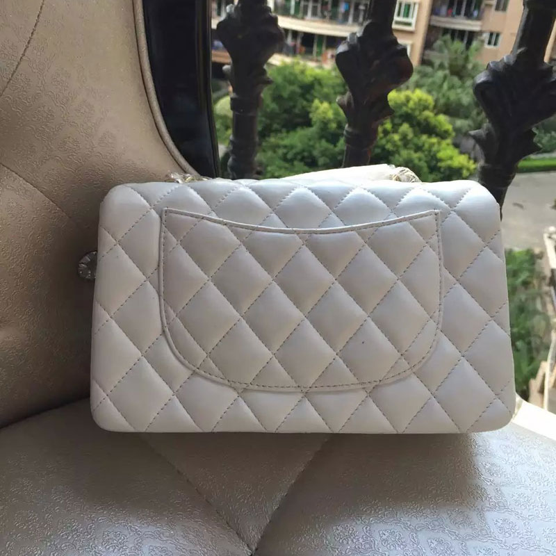 Chanel Classic Flap Bags Original Sheepskin Leather A1116 in White with Gold