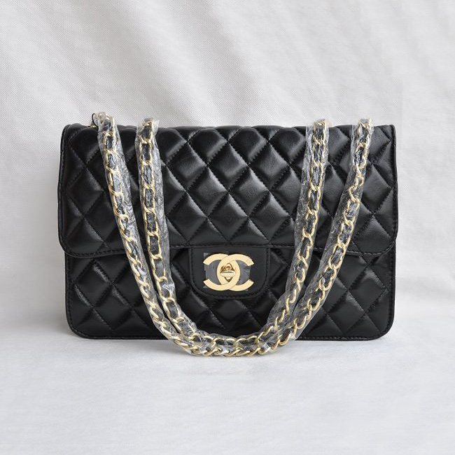 Chanel Classic Flap Bags Quality Black Leather with Gold CC Logo 48220