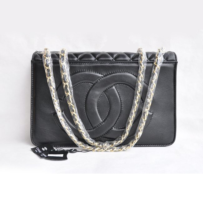 Chanel Classic Flap Bags Quality Black Leather with Gold CC Logo 48220