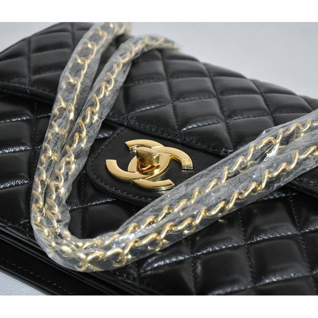 Chanel Classic Flap Bags Quality Black Leather with Gold CC Logo 48220