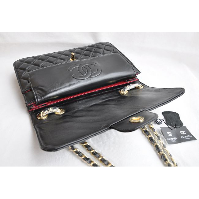 Chanel Classic Flap Bags Quality Black Leather with Gold CC Logo 48220