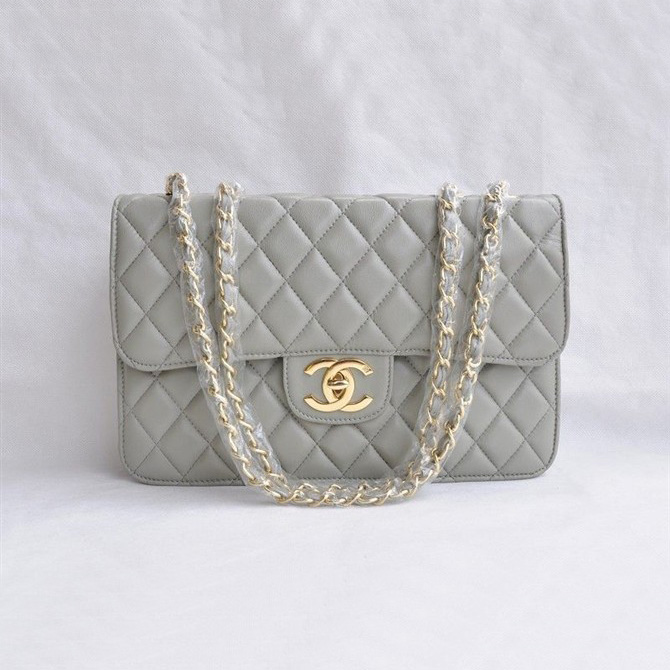 Chanel Classic Flap Bags Quality Grey Leather with Gold CC Logo 48220