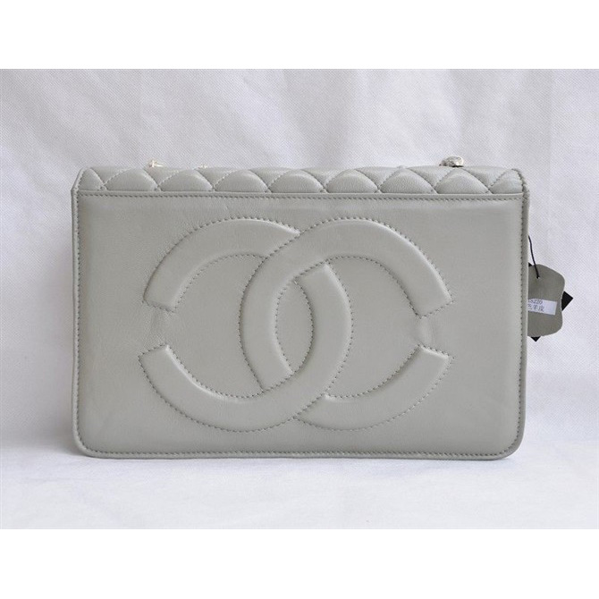 Chanel Classic Flap Bags Quality Grey Leather with Gold CC Logo 48220