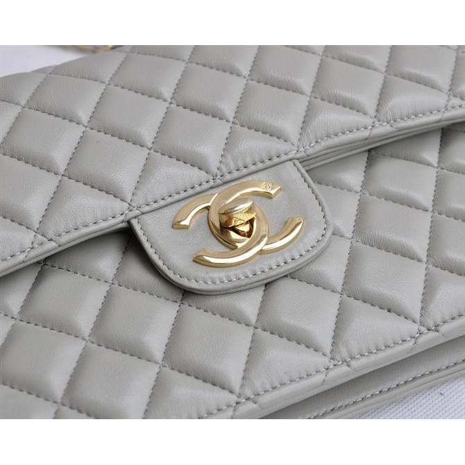 Chanel Classic Flap Bags Quality Grey Leather with Gold CC Logo 48220