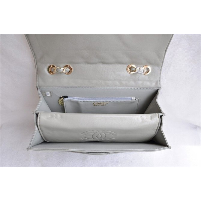 Chanel Classic Flap Bags Quality Grey Leather with Gold CC Logo 48220