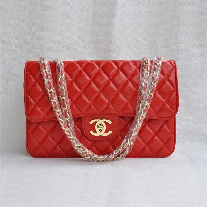 Chanel Classic Flap Bags Quality Red Leather with Gold CC Logo 48220