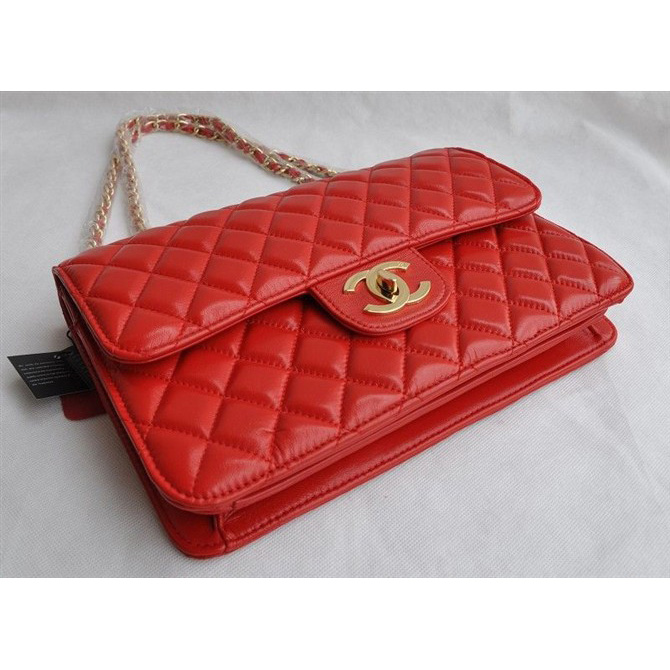 Chanel Classic Flap Bags Quality Red Leather with Gold CC Logo 48220