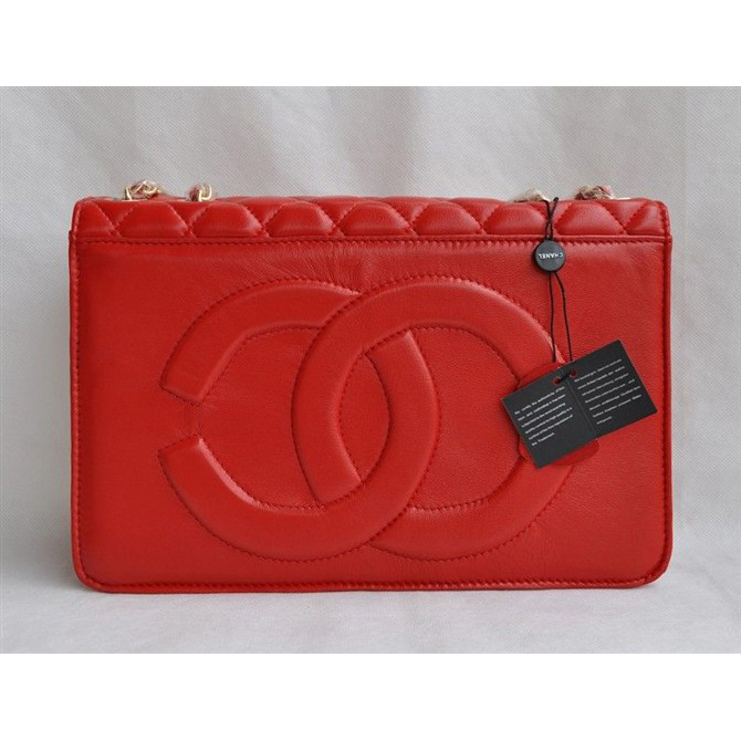 Chanel Classic Flap Bags Quality Red Leather with Gold CC Logo 48220