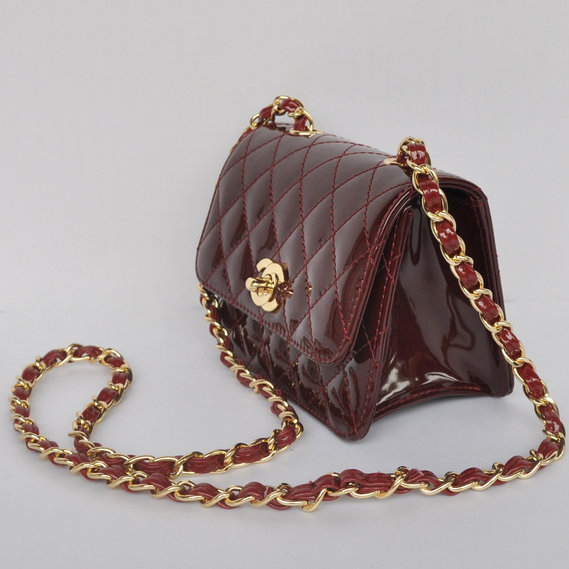 Chanel Classic Micro Flap Bag 1118 Claret Patent leather Gold Hardware