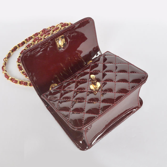 Chanel Classic Micro Flap Bag 1118 Claret Patent leather Gold Hardware