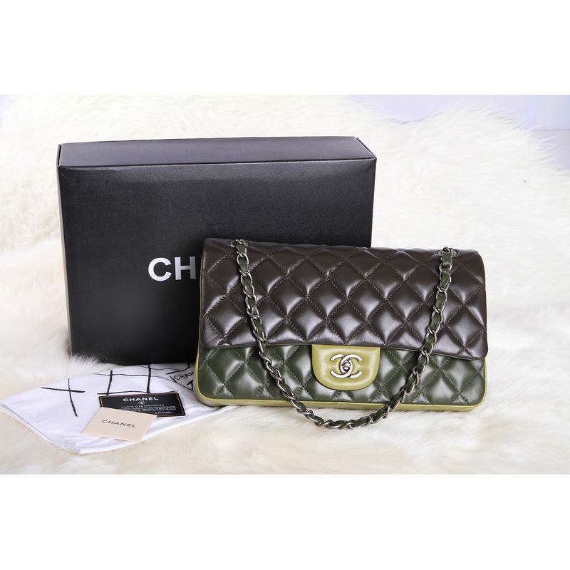 Chanel Classic Original Leather Jumbo Flap Bag 1113 Brown&Green&Cyan